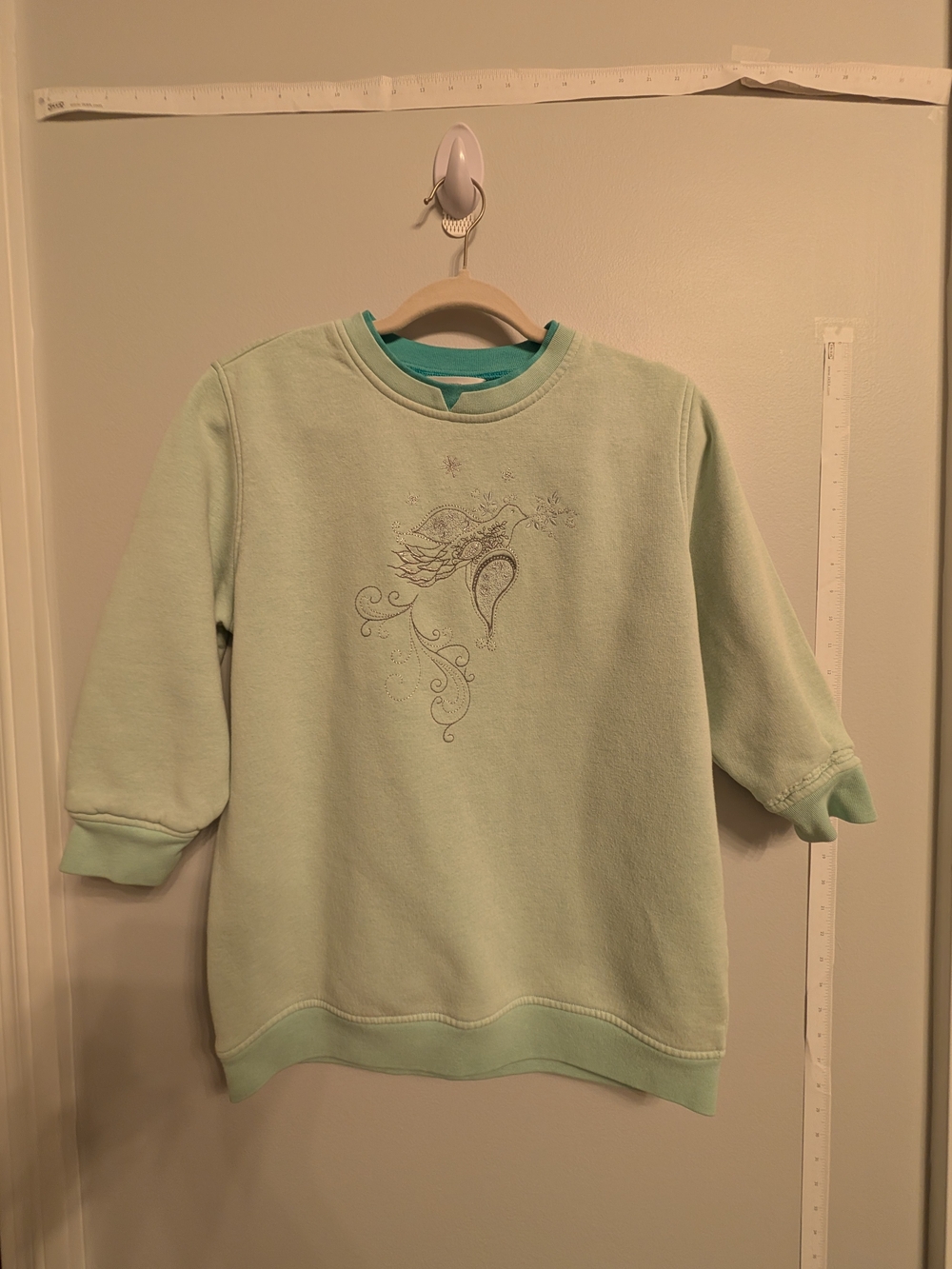 Vintage Northern Reflections Mint Green Embroidered Duck Sweater Late 80s 90s